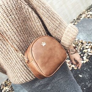 Faux leather camel brown crossbody purse